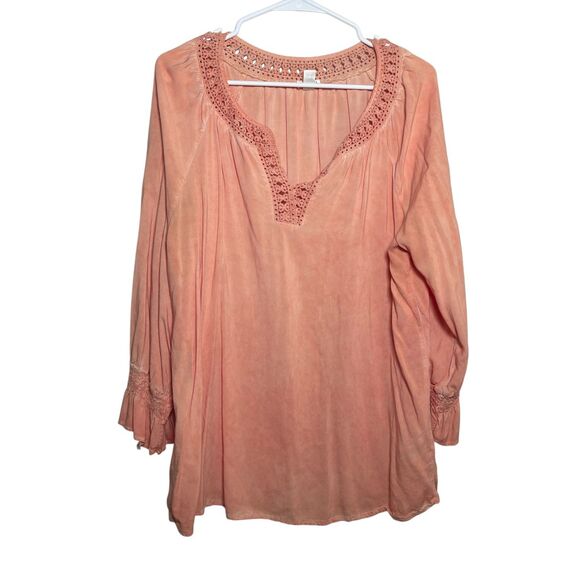 Spense Blouse Women's XL Lace Crochet V-Neck 3/4 Sleeve Boho Casual Top - Picture 1 of 9